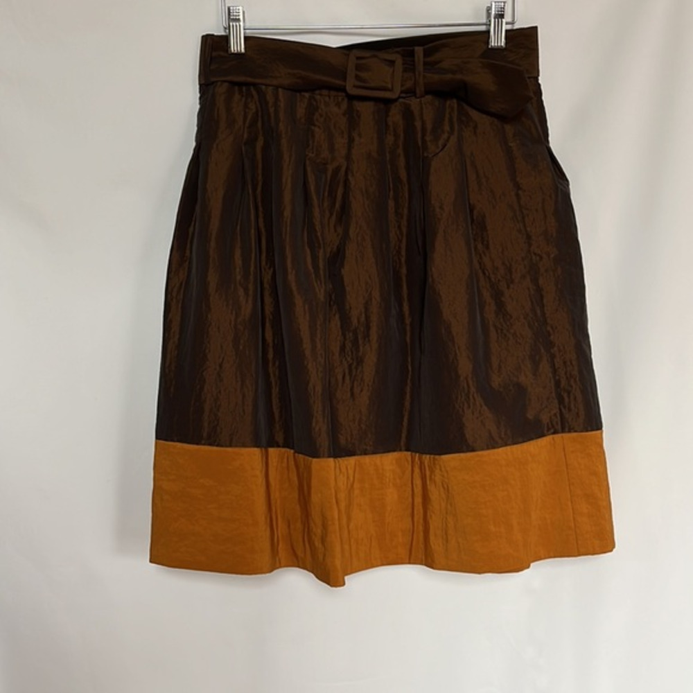 Nine‎ West Womens Color Block A-Line Belt Skirt Brown and Orange Size 4